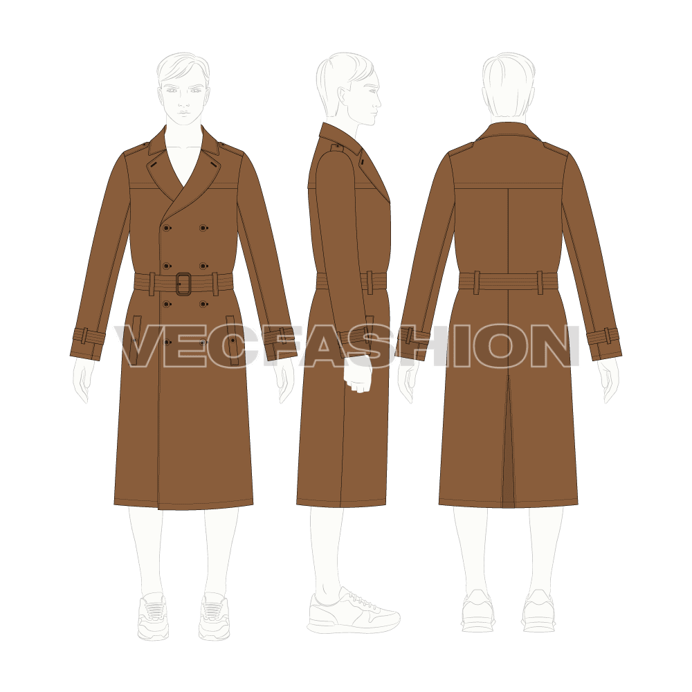 Mens Classic Trench Coat Vector Sketch flat sketch, croqui sketch