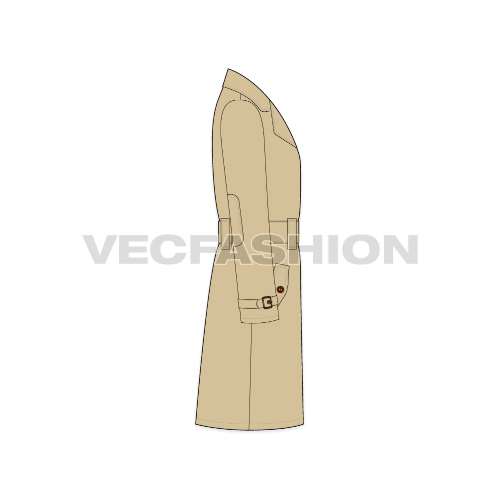 Mens Classic Trench Coat Vector Template side view