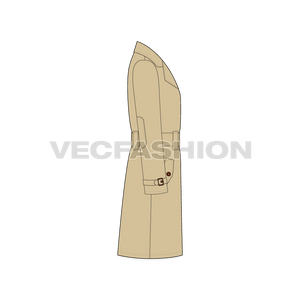 Mens Classic Trench Coat Vector Template side view