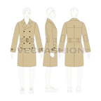 Mens Classic Trench Coat Vector Template flat sketch, croqui sketch