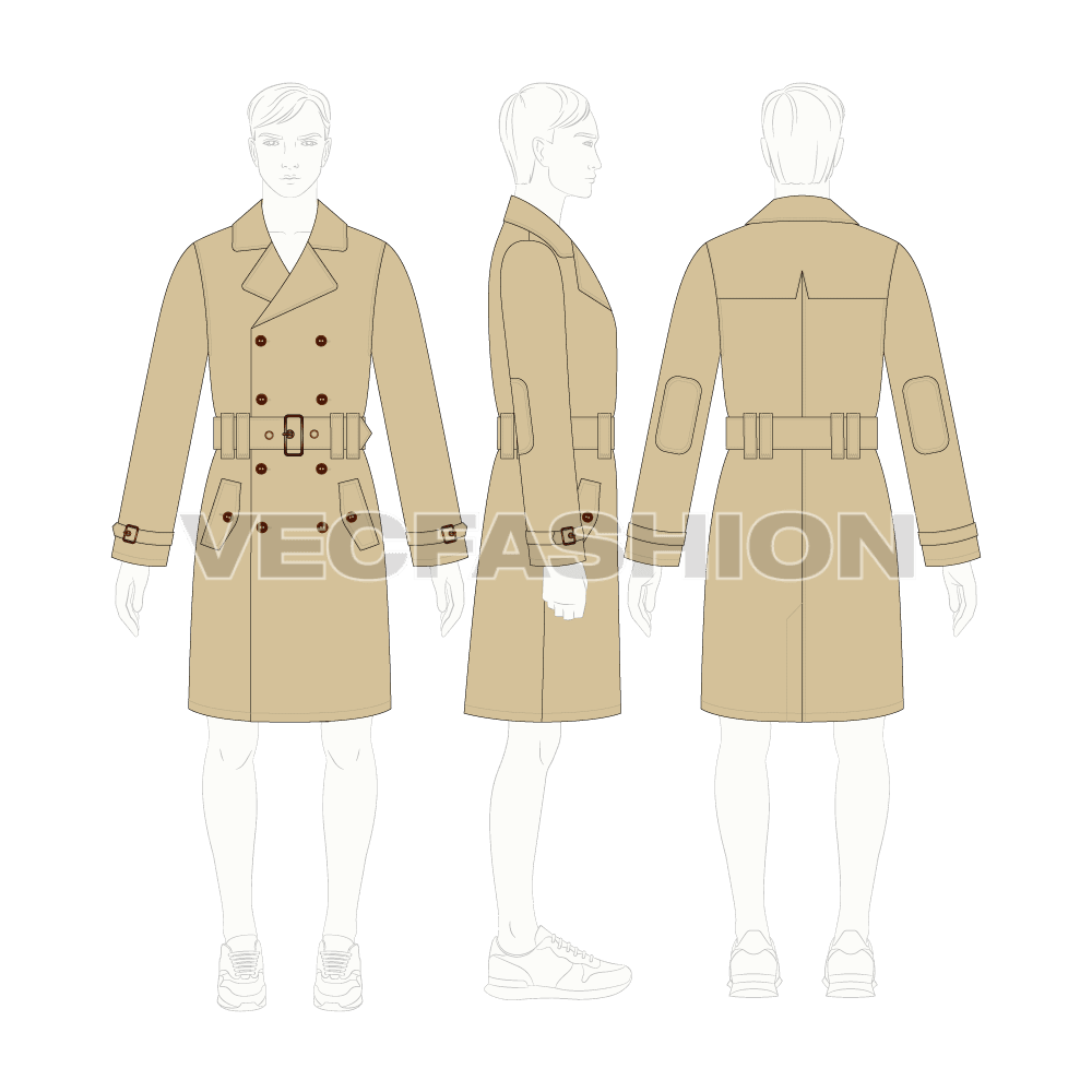 Mens Classic Trench Coat Vector Template