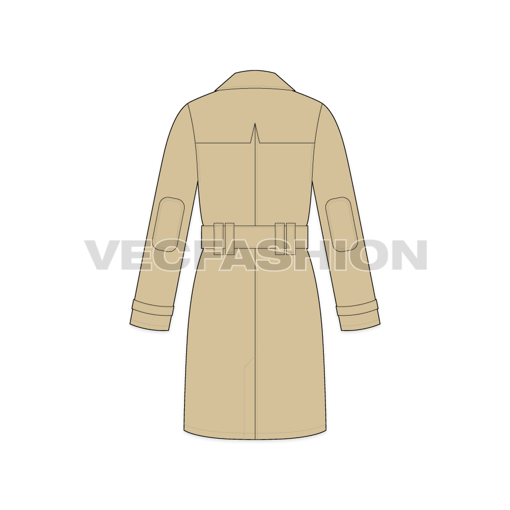 Mens Classic Trench Coat Vector Template back view