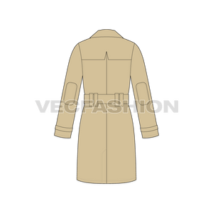 Mens Classic Trench Coat Vector Template back view