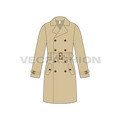 Mens Classic Trench Coat Vector Template flat sketch, front view