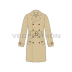 Mens Classic Trench Coat Vector Template flat sketch, front view