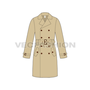 Mens Classic Trench Coat Vector Template front view