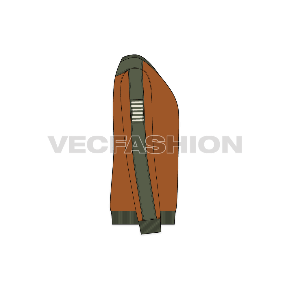 Mens classic v-neck sweatshirt flat sketch, side view