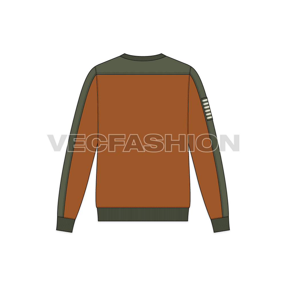Mens classic v-neck sweatshirt flat sketch, back view