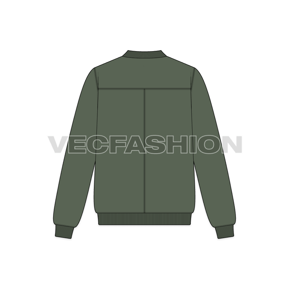 Mens Classic Vector Bomber Jacket flat sketch, back view