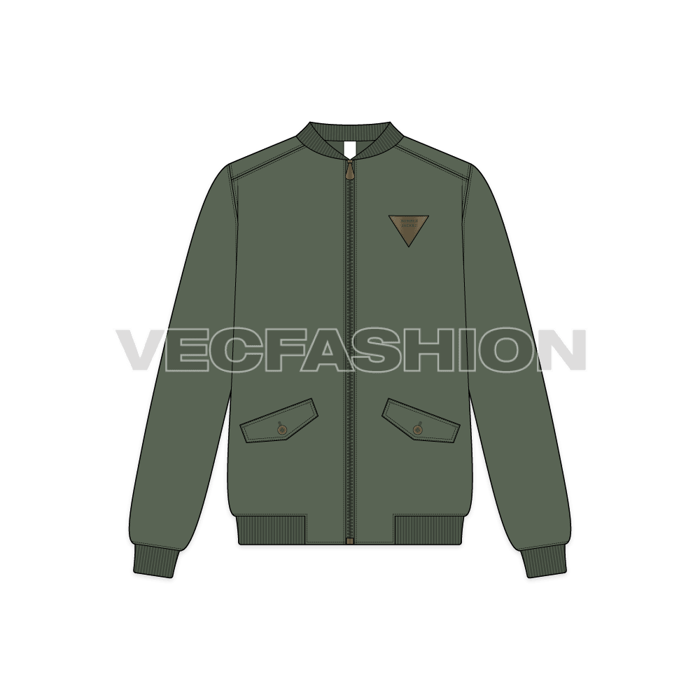 Mens Classic Vector Bomber Jacket flat sketch, front view