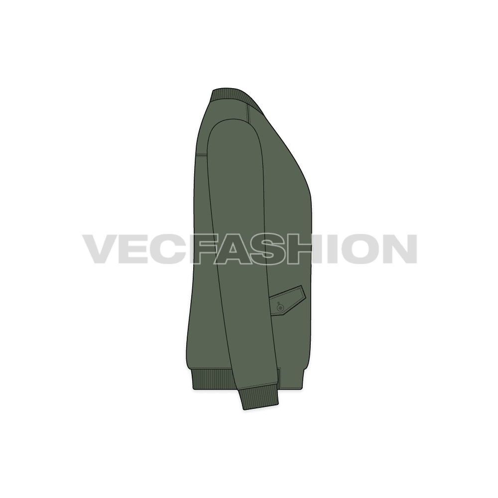 Mens Classic Vector Bomber Jacket flat sketch, side view