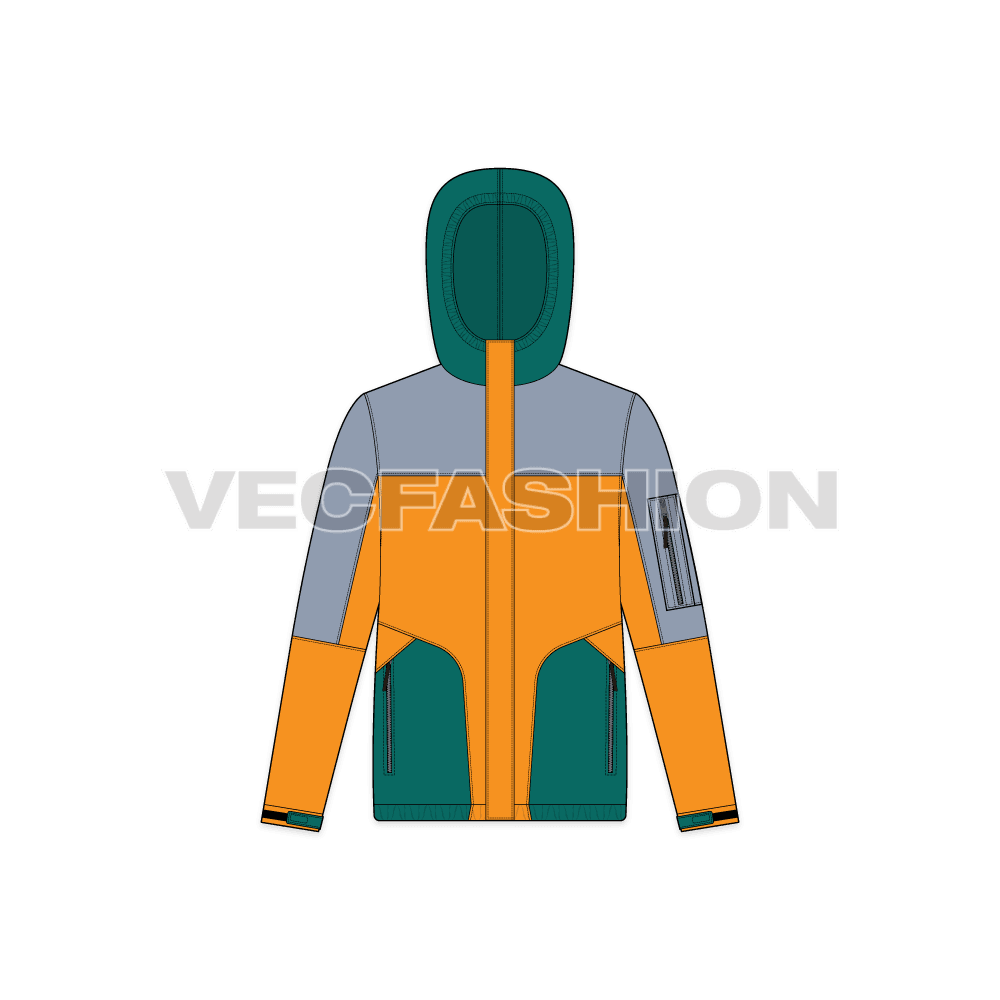 Mens Climbing Jacket flat sketch, front view