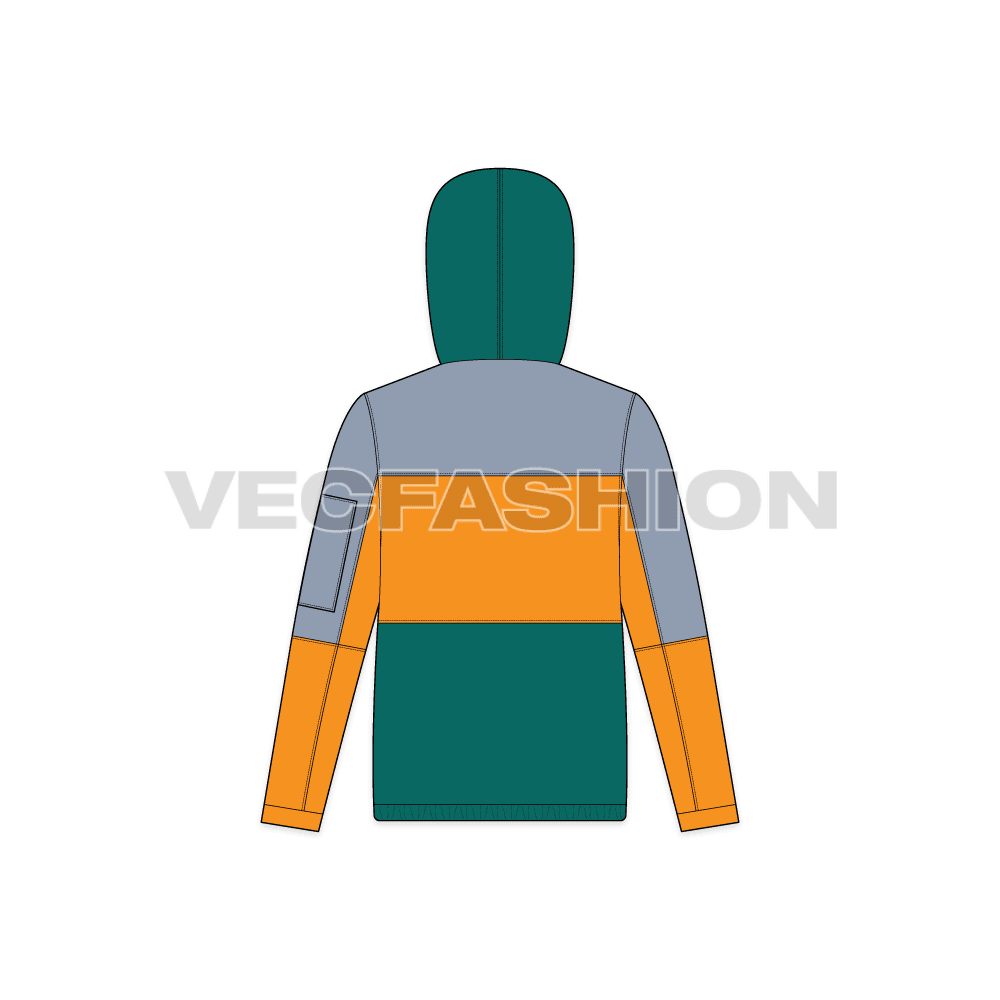 Mens Climbing Jacket flat sketch, back view