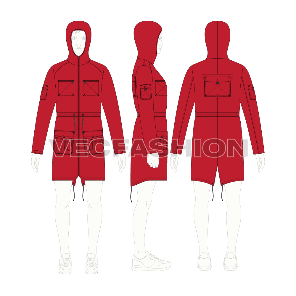 Mens Climbing Parka Jacket Vector flat sketch, croqui sketch