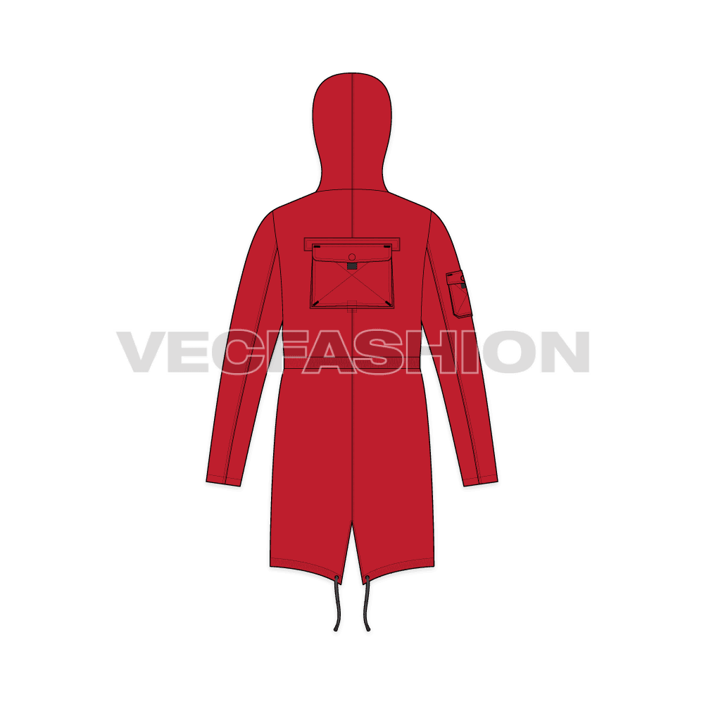 Mens Climbing Parka Jacket Vector flat sketch, back view