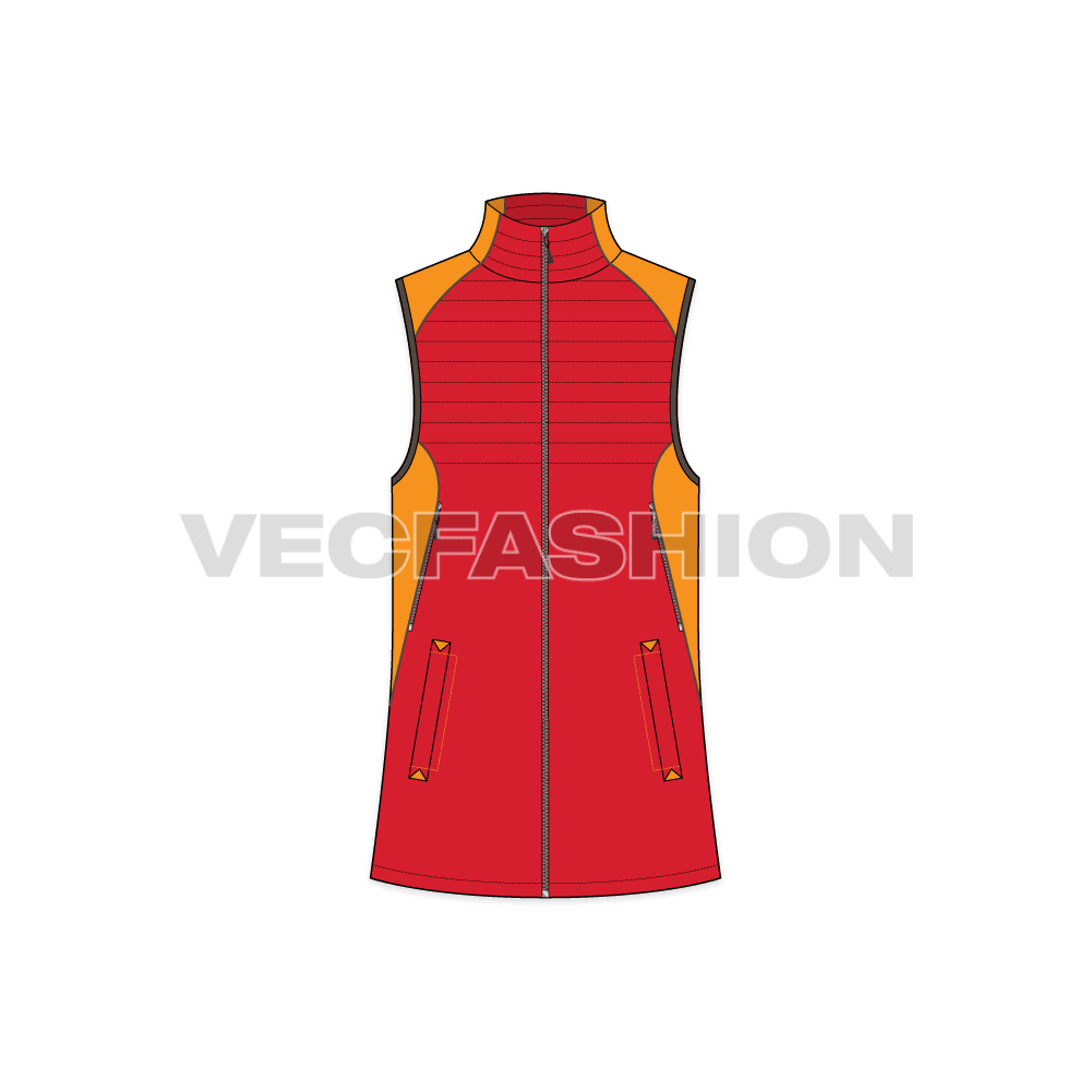 Mens climbing vest jacket flat sketch, front view
