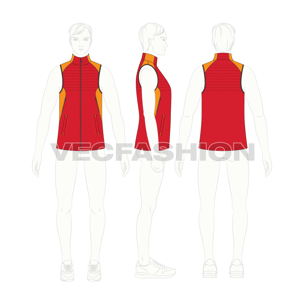Mens climbing vest jacket flat sketch, croqui sketch