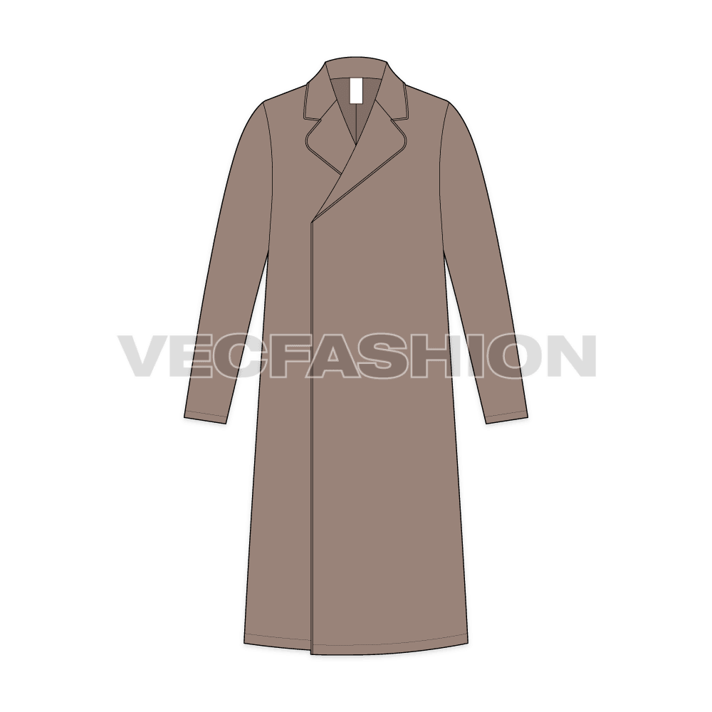 Mens Clutch Coat flat sketch, front view