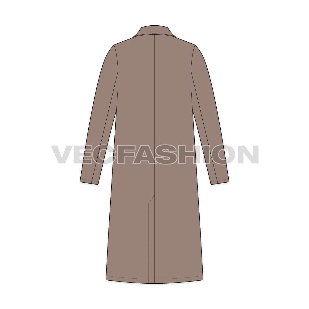 Mens Clutch Coat flat sketch, back view