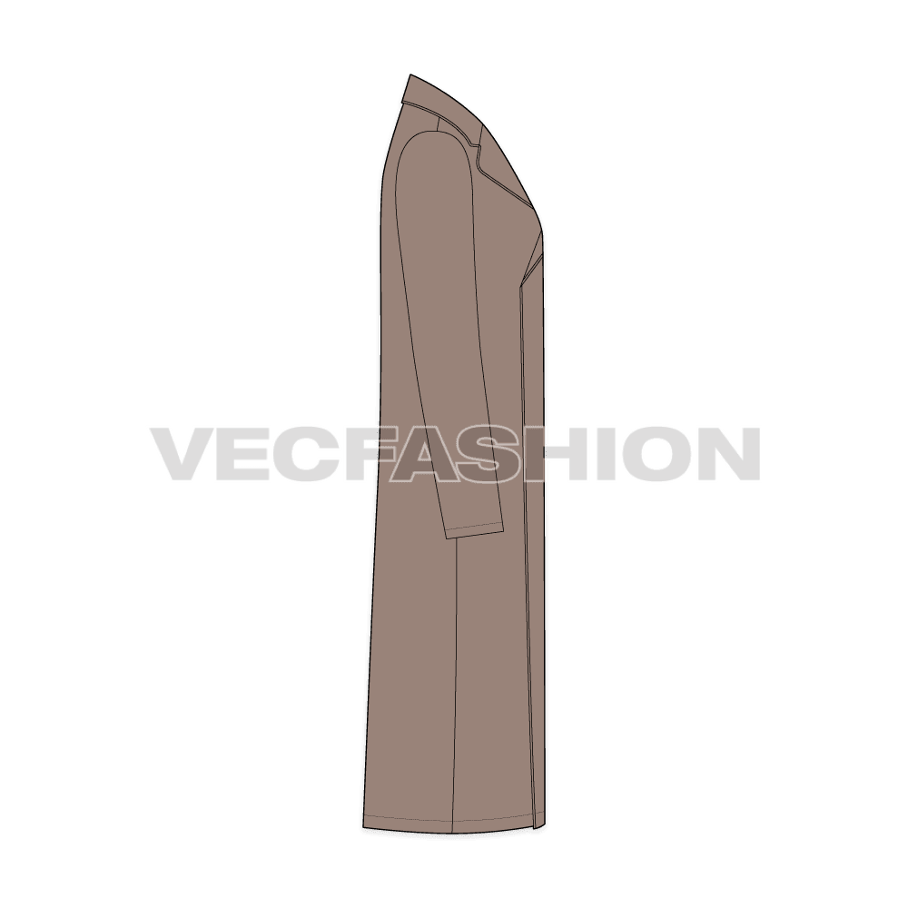 Mens Clutch Coat flat sketch, side view