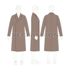 Mens Clutch Coat flat sketch, croqui sketch