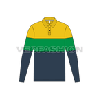 Mens color blocked jersey polo shirt flat sketch, front view