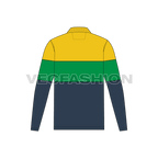 Mens color blocked jersey polo shirt flat sketch, back view