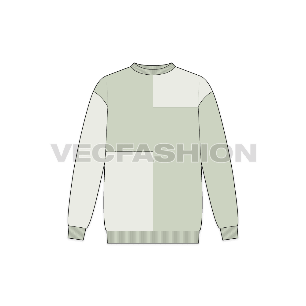 Mens color blocked sweatshirt flat sketch, front view