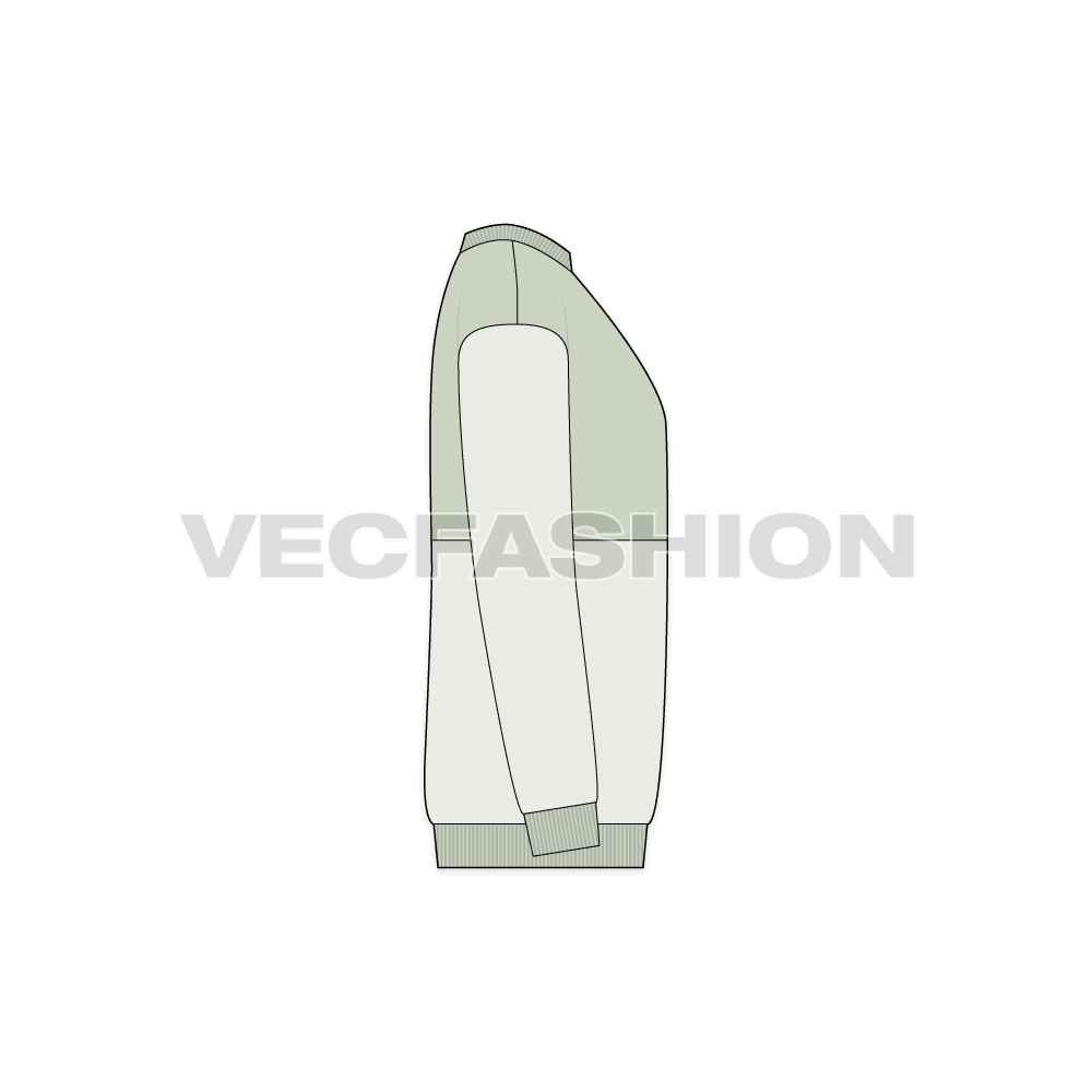 Mens color blocked sweatshirt flat sketch, side view