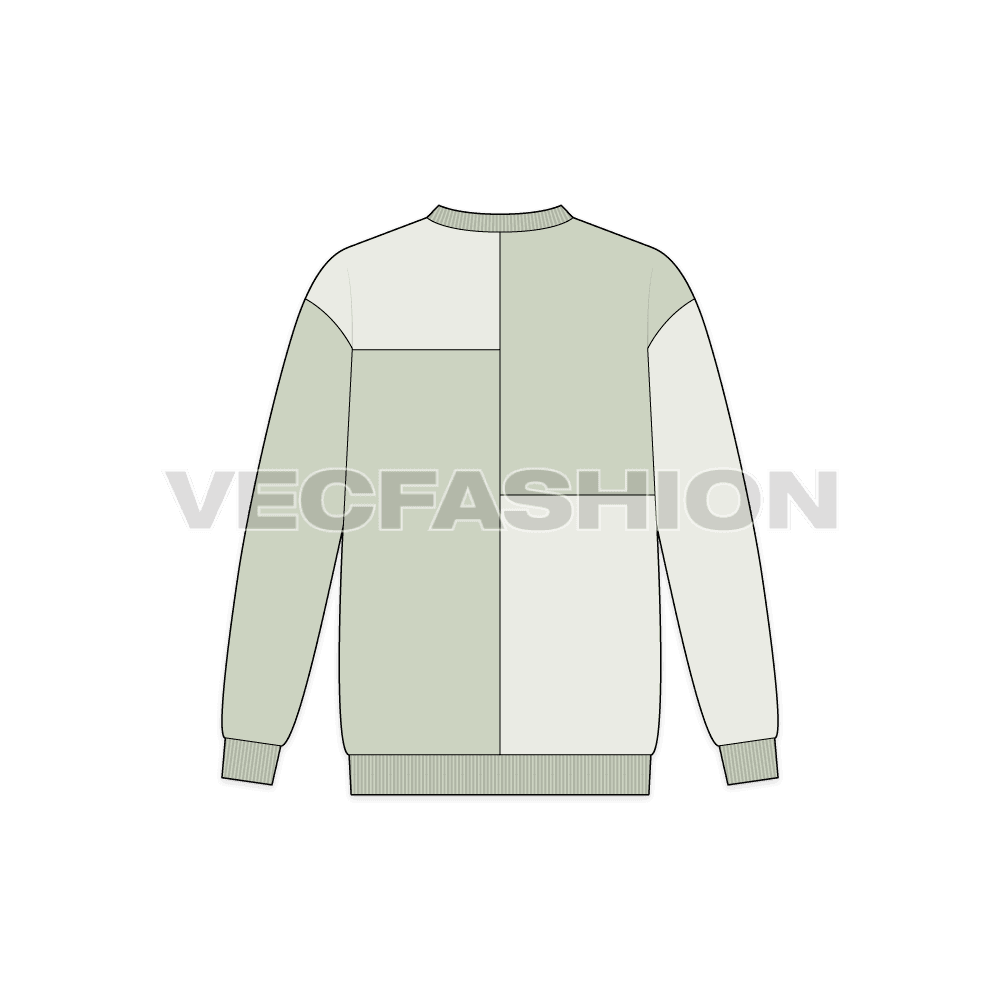 Mens color blocked sweatshirt flat sketch, back view
