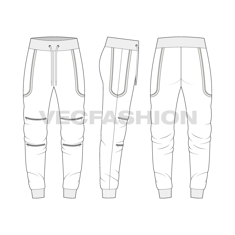 Mens color blocked sweatshirt flat sketch, matching streetwear joggers