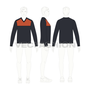 Mens Color Blocked V-Neck Sweater Vector Sketch