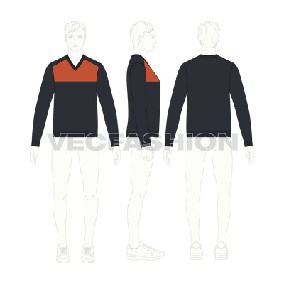 Mens Color Blocked V-Neck Sweater Vector Sketch