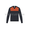 Mens color blocked v neck sweater flat sketch, front view