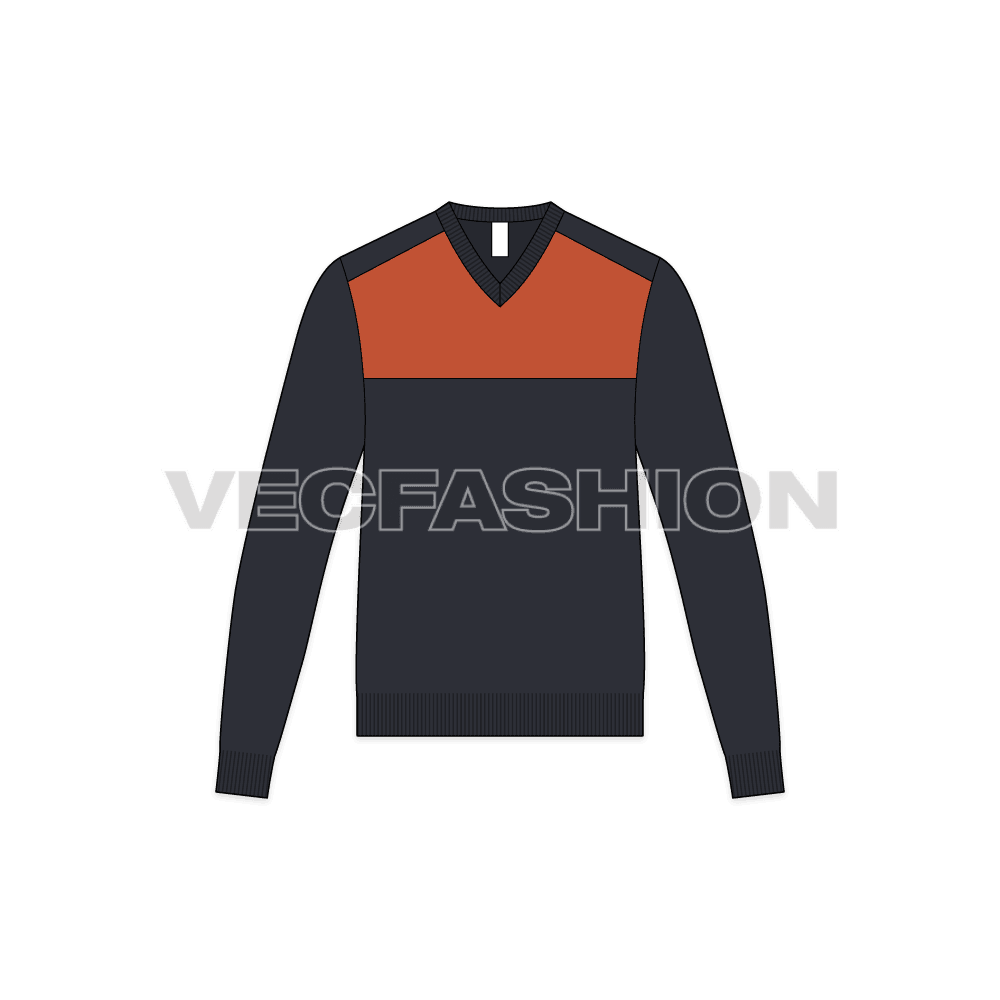 Mens Color Blocked V-neck Sweater, front view