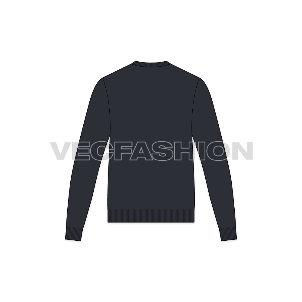 Mens color blocked v neck sweater flat sketch, back view