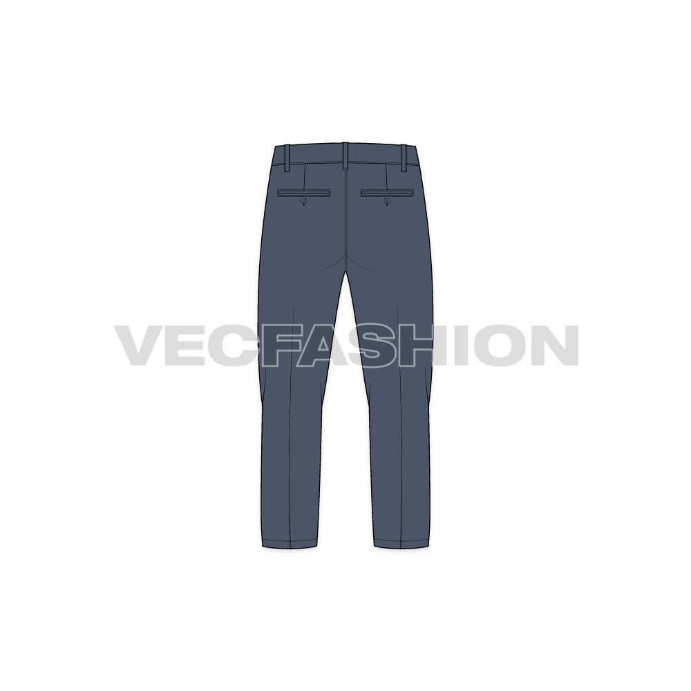 Mens comfort fit capri pants flat sketch, back view
