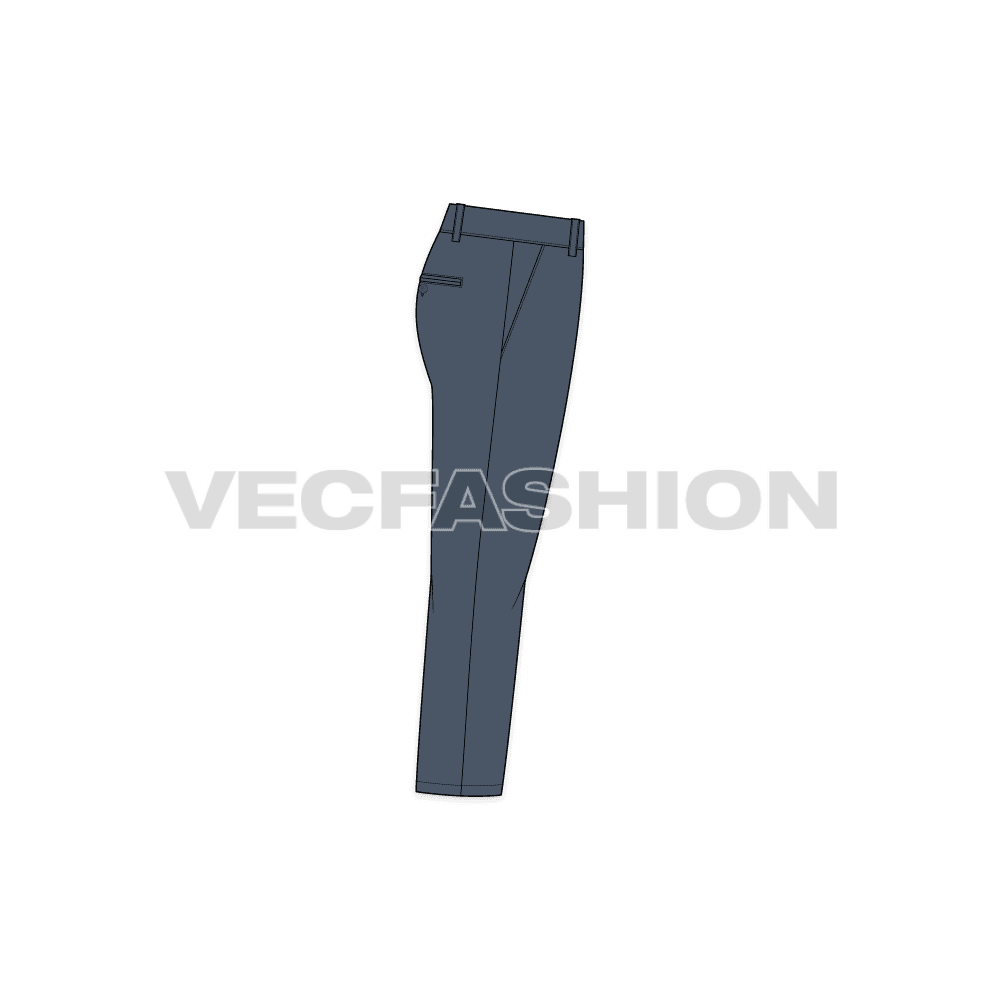 Mens comfort fit capri pants flat sketch, side view