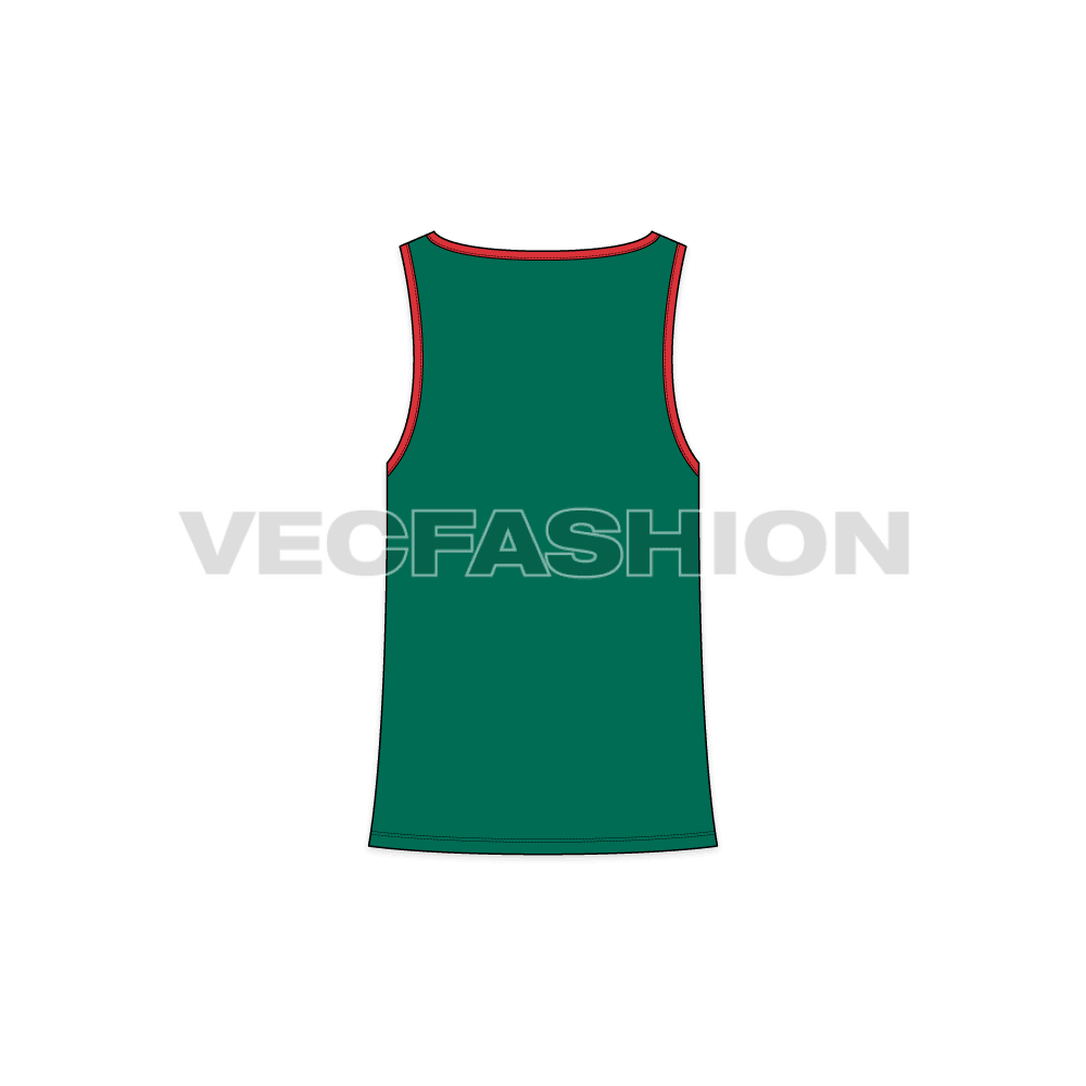 Mens comfort fit tank top flat sketch, back view