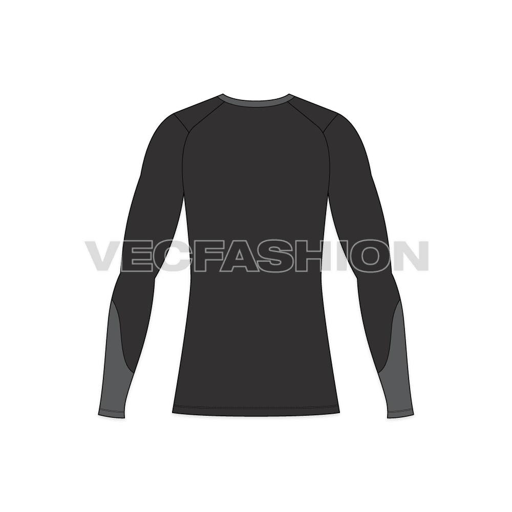 Mens compression tee flat sketch, back view