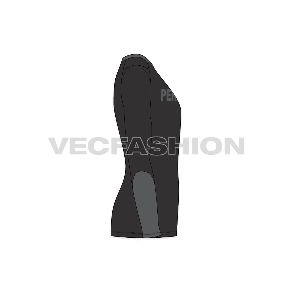 Mens compression tee flat sketch, side view