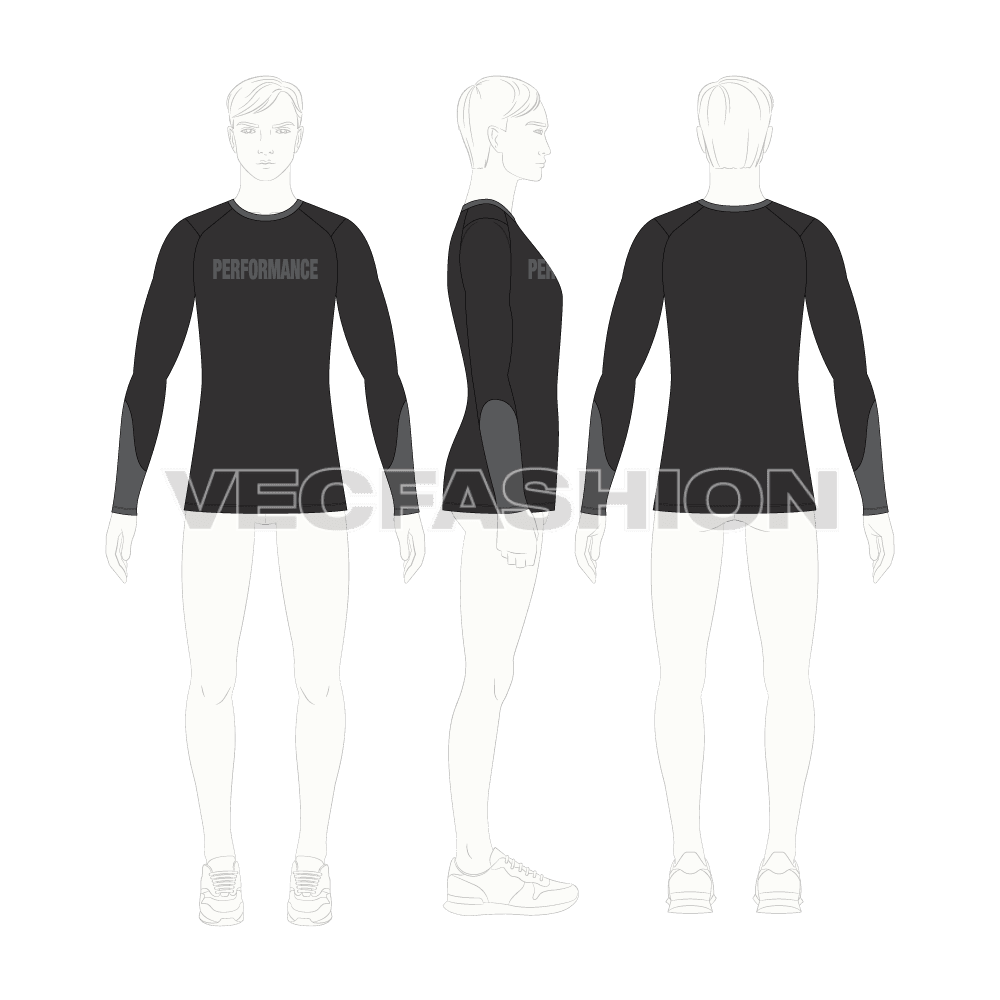 Mens compression tee flat sketch, croqui sketch