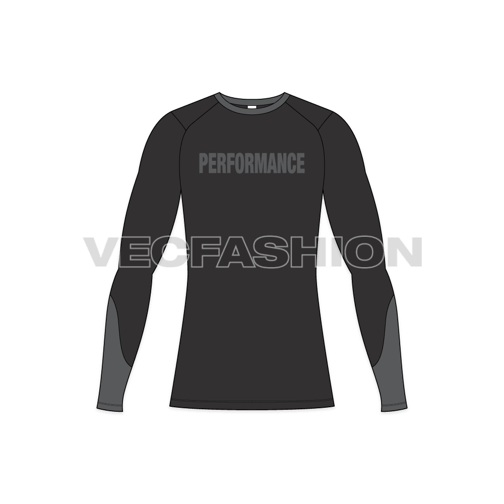 Mens compression tee flat sketch, front view