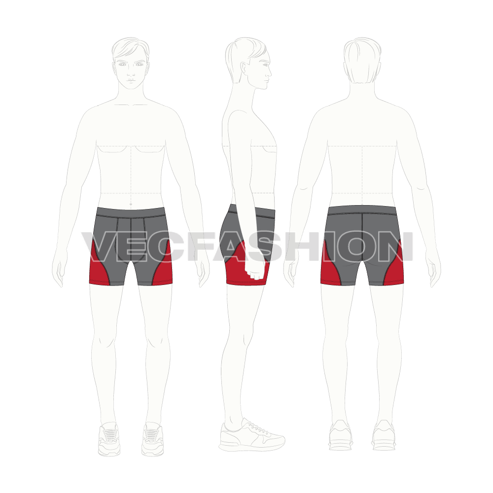 Mens compression underwear flat sketch, croqui sketch