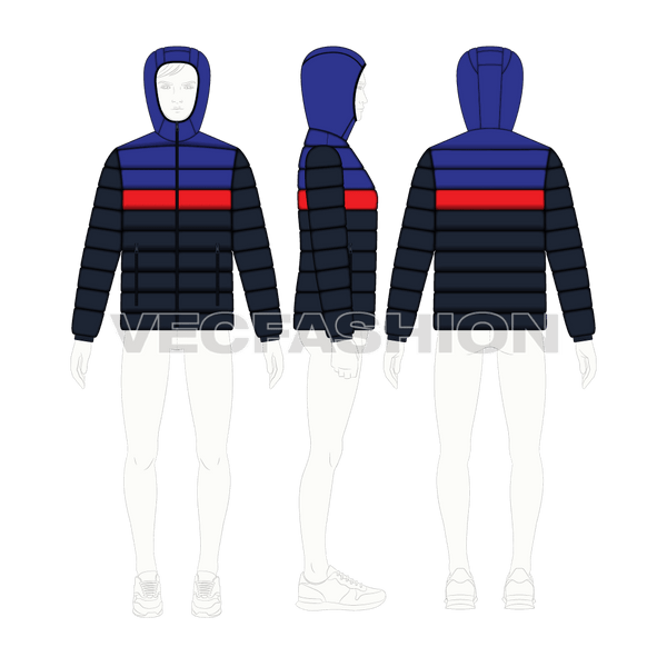 Mens Contrast Panels Down Jacket - VecFashion