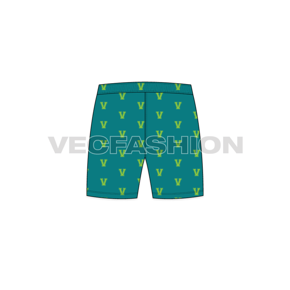 Mens cotton boxer shorts, running print flat sketch, back view