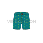 Mens cotton boxer shorts, running print flat sketch, front view