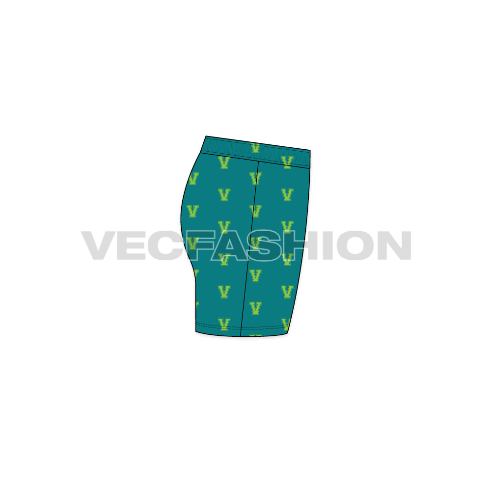 Mens cotton boxer shorts, running print flat sketch, side view