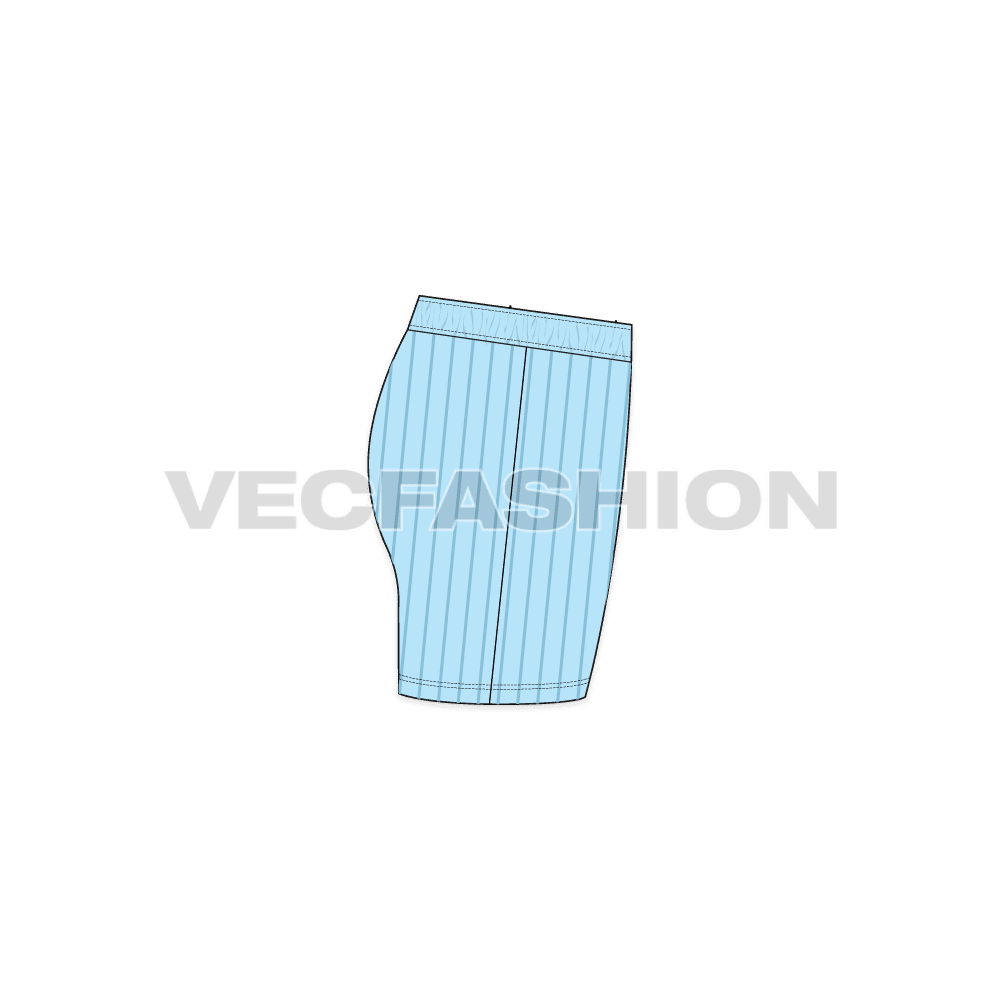 Mens cotton boxer shorts, pin stripe flat sketch, side view