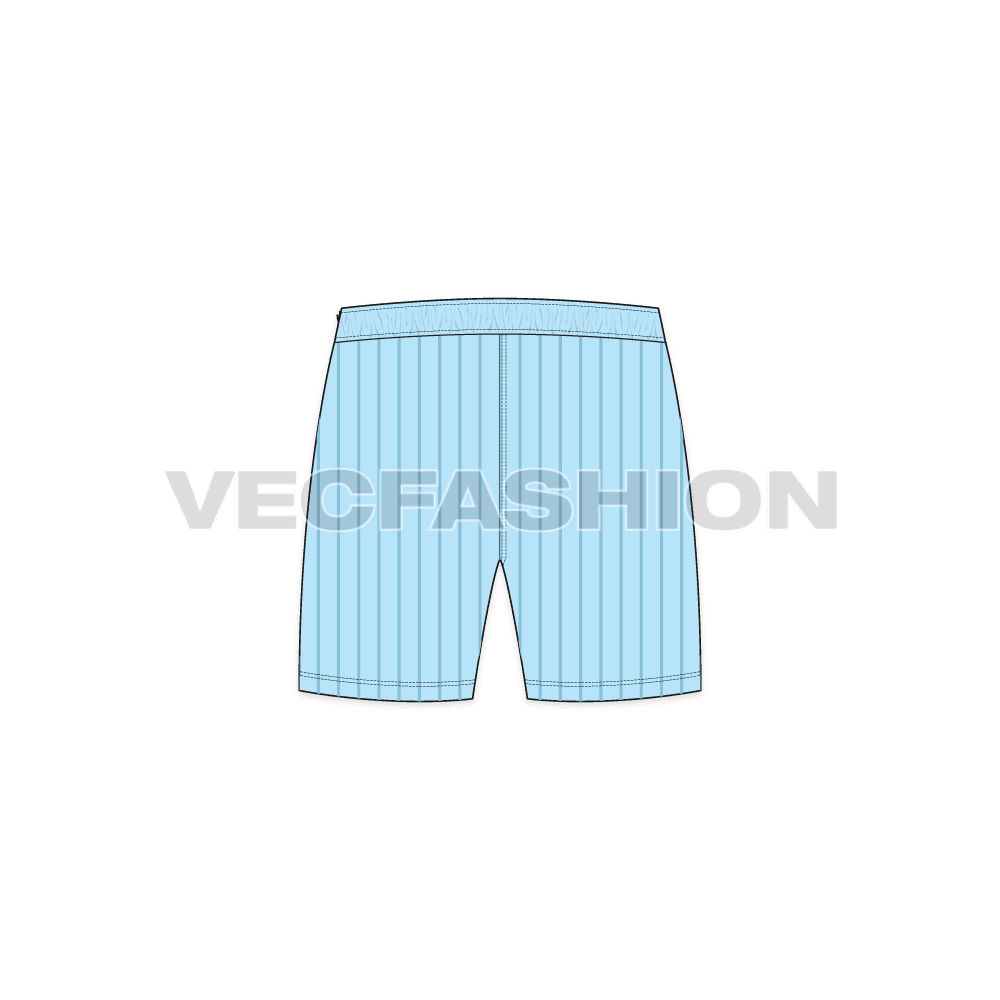 Mens cotton boxer shorts, pin stripe flat sketch, back view